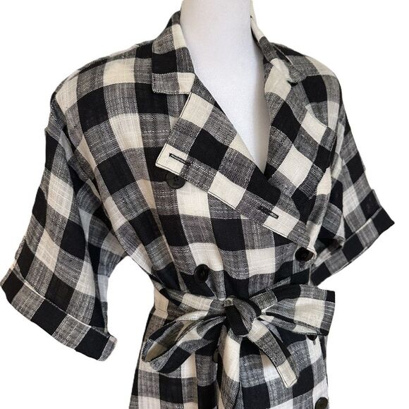 Vintage Buffalo Plaid Shirt Dress Size 8 Black and White Belted Union Made - Picture 2 of 10